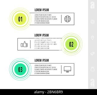 Circulaire infographique avec 3 étapes, pièces, icônes. Modèle vectoriel plat. Peut être utilisé pour les diagrammes, les entreprises, le Web, les bannières, la mise en page du flux de travail, les présentations Illustration de Vecteur