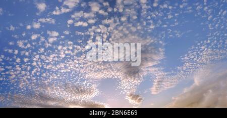 Fond bleu ciel avec panorama de nuages minuscules Banque D'Images