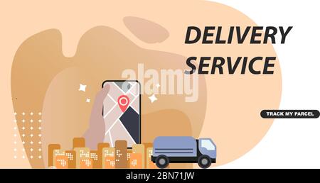 Concept logistique de publicité numérique d'achat, panorama, illustration vectorielle Illustration de Vecteur