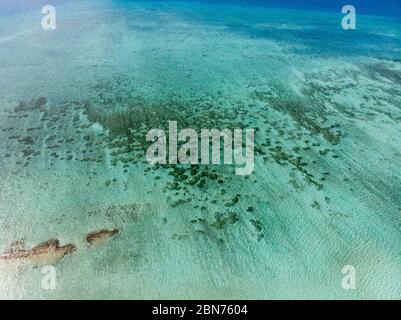 Zanzibar. Plage vide sur la rive de sable blanc de la neige de l'île Nakupenda. Apparaissant quelques heures par jour. Tir de drone aérien Banque D'Images