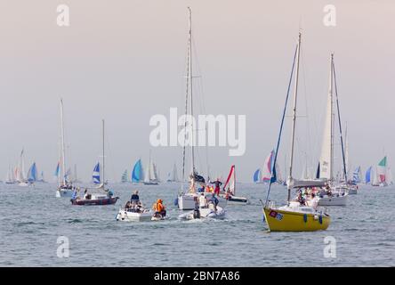 TRIESTE, Italie - 12 octobre 2014 : un moment de la course Barcolana, la régate la plus surpeuplée au monde Banque D'Images