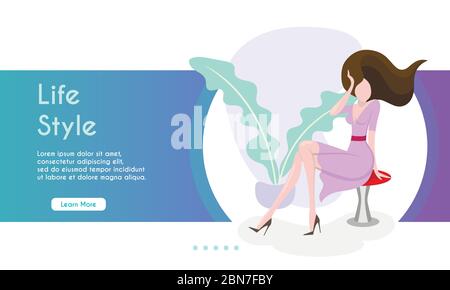 Femme redresse ses cheveux assis sur une chaise. Illustration de Vecteur