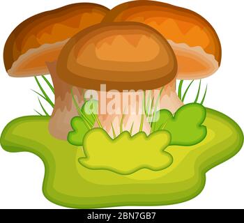 Champignon de dessin animé avec herbe Illustration de Vecteur