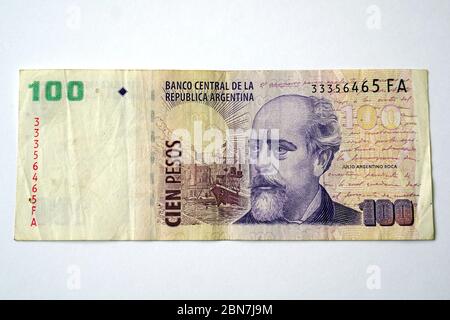 Cent pesos, peso argentin, peso argentin, peso argentin, peso argentique, peso argentine, ARS, Argentine, Amérique du Sud Banque D'Images