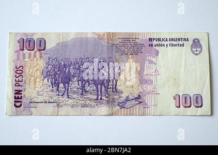 Cent pesos, peso argentin, peso argentin, peso argentin, peso argentique, peso argentine, ARS, Argentine, Amérique du Sud Banque D'Images