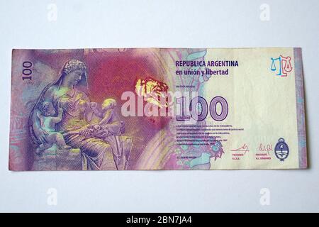Cent pesos, peso argentin, peso argentin, peso argentin, peso argentique, peso argentine, ARS, Argentine, Amérique du Sud Banque D'Images