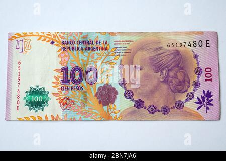 Cent pesos, peso argentin, peso argentin, peso argentin, peso argentique, peso argentine, ARS, Argentine, Amérique du Sud Banque D'Images