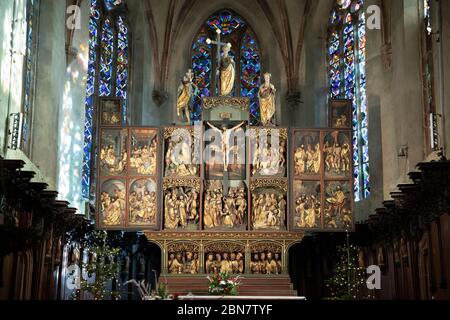 Retable de chœur d'église Sainte-Crox, Kaysersberg, Alsace, France, Europe Banque D'Images