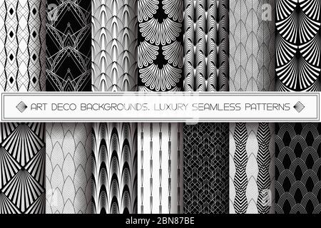 Motifs Art déco. Arrière-plans vectoriels noir et blanc Illustration de Vecteur
