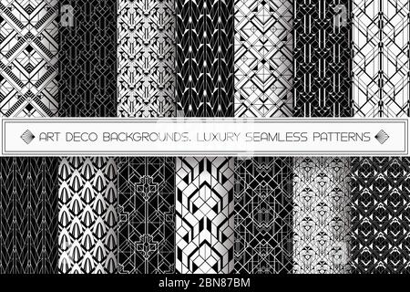 Motifs Art déco. Arrière-plans vectoriels noir et blanc Illustration de Vecteur