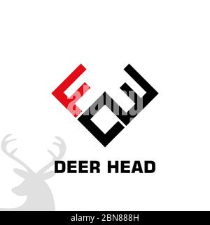 Modèle de logo graphique Deer Head, avec concept de conception lettre F, design créatif et minimal du logo, icône vectorielle. Illustration de Vecteur