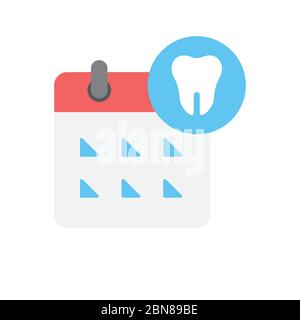 Calendrier avec symbole d'icône de vecteur de dent isolé sur fond blanc Illustration de Vecteur