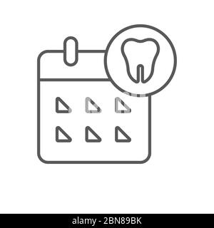 Calendrier avec symbole d'icône de vecteur de dent isolé sur fond blanc Illustration de Vecteur