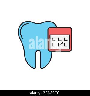 Calendrier avec symbole d'icône de vecteur de dent isolé sur fond blanc Illustration de Vecteur