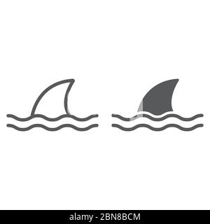 Icône de ligne de requin et de glyphe, océan et prédateur, graphiques vectoriels de signe de poisson dangereux, icône linéaire sur fond blanc, eps 10. Illustration de Vecteur