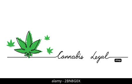 Chanvre, cannabis, marijuana, bannière de magasin de mauvaises herbes. Simple une ligne dessin vecteur fond avec cannabis, marijuana, feuille de mauvaises herbes Illustration de Vecteur