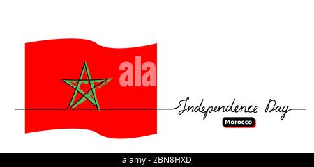Bannière vecteur du jour de l'indépendance marocaine, arrière-plan. Un dessin de ligne continu et un lettrage. Drapeau vecteur marocain, bannière, oster, fond Illustration de Vecteur