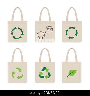 Mettez en place les sacs écologiques. Sac avec icône de recyclage. Illustration de Vecteur