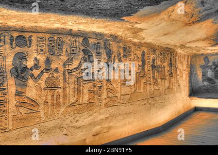 Soussous relief, Chambre latérale, Temple Ramses II, site du patrimoine mondial de l'UNESCO, Abu Simbel, Égypte Banque D'Images