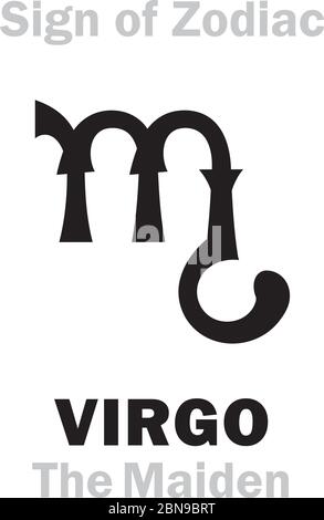 Astrologie Alphabet : signe de Zodiac VIRGO (la Maiden). Caractère astrologique, signe hiéroglyphique (symbole du zodiaque médiéval tchèque du XVe siècle). Illustration de Vecteur