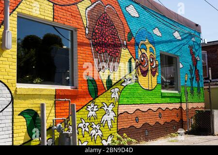 Fresque sur le bâtiment de la Vigilante Coffee Company roatstère sur Gallatin Street à Hyattsville, Maryland, Etats-Unis. Banque D'Images