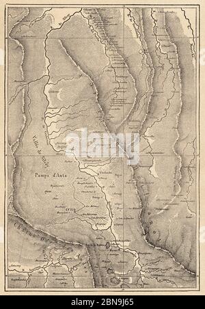 Carte du district péruvien d'Acopía, province d'Acomayo, département de Cusco. Chaîne de montagnes des Andes Pérou, Amérique du Sud. Illustration gravée du XIXe siècle, le Tour du monde 1863 Banque D'Images