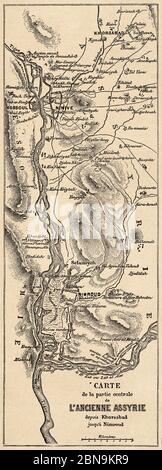 Carte de la partie centrale de l'ancienne Assyrie. Illustration gravée du XIXe siècle, le Tour du monde 1863 Banque D'Images