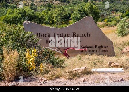 Colorado Springs, Colorado, États-Unis - 29 septembre 2019 : site historique du Rock Ledge Ranch Banque D'Images