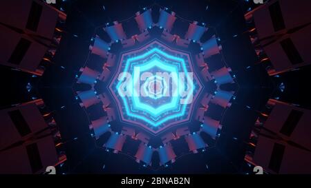 Projection virtuelle de plusieurs lumières disposées dans une répétition semi-circulaire derrière un arrière-plan plus sombre Banque D'Images