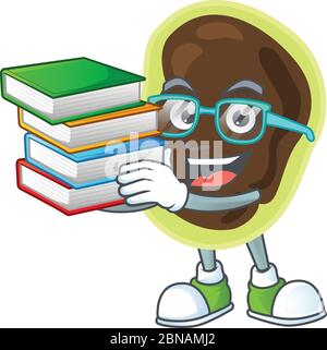 Une conception de mascotte de firmicutes étudiant ayant des livres
