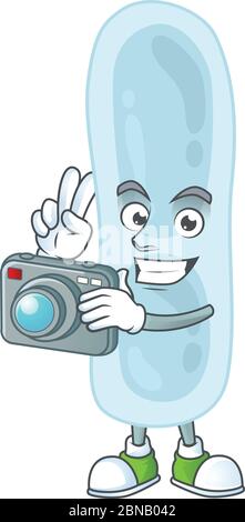 Klebsiella pneumoniae photographe mascotte design prendre une photo avec un appareil photo Illustration de Vecteur