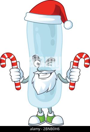 Personnage de dessin animé de klebsiella pneumoniae comme un père Noël ayant des bonbons