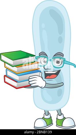 Une mascotte de klebsiella pneumoniae étudiant ayant des livres Illustration de Vecteur