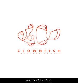Il s'agit d'une image de logo Clownfish qui utilise un style d'espace négatif. Ce logo convient aux entreprises du domaine de l'élevage de poissons ornementaux. Illustration de Vecteur