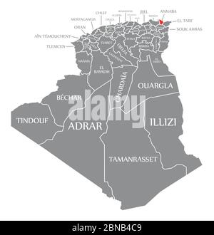 Annaba rouge mis en évidence sur la carte de l'Algérie Illustration de Vecteur