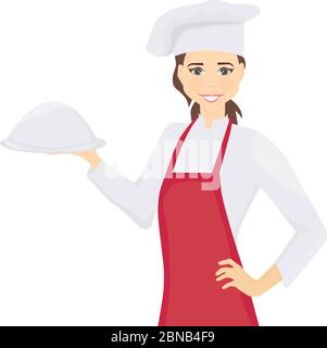 une femme chef avec un plat entre ses mains Illustration de Vecteur