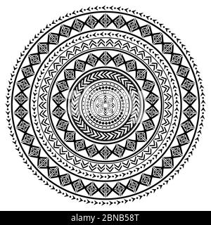 Motif vectoriel de mandala de style tatouage polynésien, motif tribal hawaïen inspiré de l'art géométrique traditionnel Illustration de Vecteur