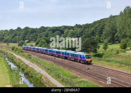 6 transport première Transennine Express Siemens classe 185 train passant la campagne à Lostock, Lancashire Banque D'Images