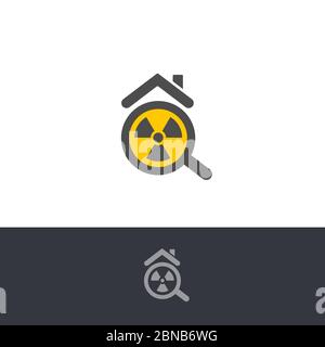 Contamination par le radon toxique isolé, logo d'élément chimique. Bâtiment radioactif, icône d'avertissement de maison. Logotype de test de pollution radium. Atomique Illustration de Vecteur