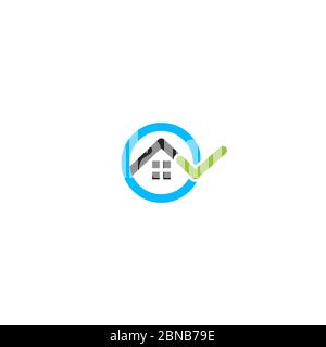 Recherche de location de maison, logo immobilier. Service de location d'appartements logotype. Appartement vente vecteur illustration minimaliste. Icône d'accueil bleue en forme de rond. Illustration de Vecteur