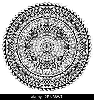 Motif style tattoo polynésien mandala vectoriel, motif rond tribal boho inspiré de l'art géométrique traditionnel Illustration de Vecteur