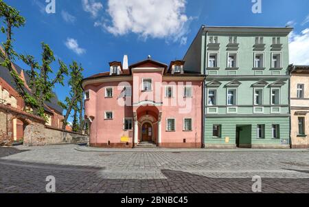 Zabkowice Slaskie, Pologne. Site d'intérêt local - le plus ancien bâtiment résidentiel conservé de la ville Banque D'Images