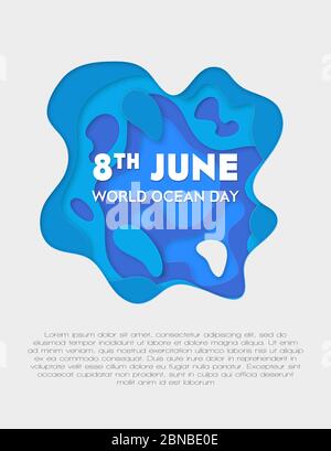 Concept de l'art papier de la Journée mondiale des océans. La célébration dédiée à la protection et à la conservation des océans, de l'eau et de l'écosystème du monde. Artisanat d'origami bleu 3d Illustration de Vecteur