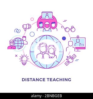 Contour d'enseignement à distance concept de vecteur plat isolé sur blanc. Illustration de la formation à distance en ligne, éducation et enseignement Illustration de Vecteur