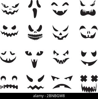 Visages de citrouille. Silhouettes de visage de citrouille d'Halloween. Ensemble d'icônes vectorielles de fantômes de monstres effrayants de sculpture et de bouche. Illustration de la silhouette du visage d'halloween, monstre effrayant citrouille Illustration de Vecteur