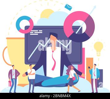 Concept de méditation. Homme d'affaires dans la pleine conscience émotionnelle méditant du processus de travail. Illustration du vecteur de calme et de travail. Yoga relax, position de concentration, méditant temps de pause zen Illustration de Vecteur