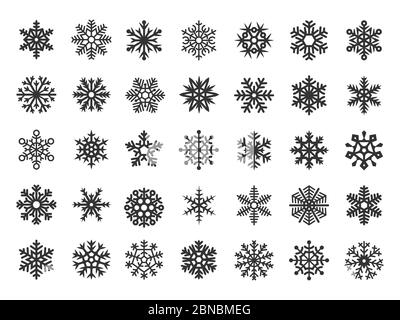 Ensemble de flocons de neige vectoriels noirs de fête. Noël vacances éléments de décoration isolés sur fond blanc. Neige hiver flocon de neige, Noël neige illustration Illustration de Vecteur