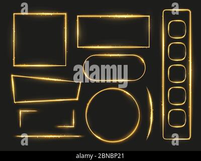 Cadres et angles lumineux en or brillant vecteur pour les fêtes illustration de conception isolée sur noir Illustration de Vecteur