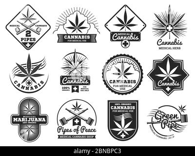 Le haschisch, le rastaman, le chanvre, le cannabis, la marijuana, les logos vectoriels et les étiquettes sont isolés sur des illustrations blanches Illustration de Vecteur