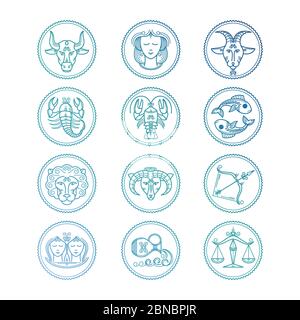 Icônes de ligne ensemble de vecteurs de signes zodiac. Horoscope coloré, emblèmes isolés sur illustration blanche Illustration de Vecteur